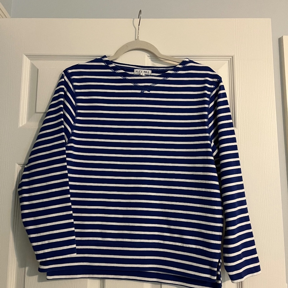 Alex Mill Lakeside Tee, size S, royal blue and white stripes